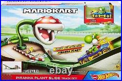 DieCast Hotwheels Mario Kart Piranha Plant Slide Track Set bundle with 4 extras