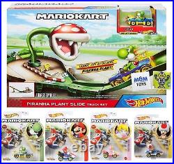 DieCast Hotwheels Mario Kart Piranha Plant Slide Track Set bundle with 4 extras