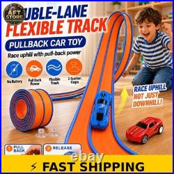 EUXYYCYI 15FT Double-Lane Flexible Race Track Set with 2 Pull-Back Cars