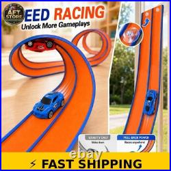 EUXYYCYI 15FT Double-Lane Flexible Race Track Set with 2 Pull-Back Cars