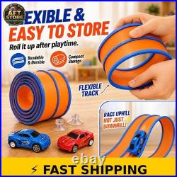 EUXYYCYI 15FT Double-Lane Flexible Race Track Set with 2 Pull-Back Cars