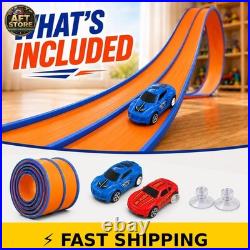 EUXYYCYI 15FT Double-Lane Flexible Race Track Set with 2 Pull-Back Cars