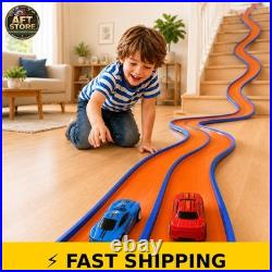 EUXYYCYI 15FT Double-Lane Flexible Race Track Set with 2 Pull-Back Cars