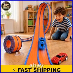 EUXYYCYI 15FT Double-Lane Flexible Race Track Set with 2 Pull-Back Cars