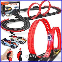 Electric Slot Car RACE Track Set with 4 Cars 2 Remotes Lap Counter Boys Age 8-12