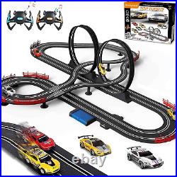 Electric Slot Car Race Track Set 143 Scale, 28FT Dual Racing with 4 Cars