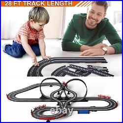 Electric Slot Car Race Track Set 143 Scale, 28FT Dual Racing with 4 Cars