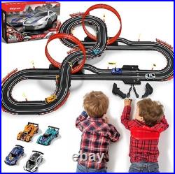 Electric Slot Car Race Track Sets with 4 Light-Up Slot Cars with 2 Controllers