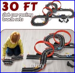 Electric Slot Car Race Track Sets with 4 Light-Up Slot Cars with 2 Controllers