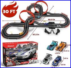 Electric Slot Car Race Track Sets with 4 Light-Up Slot Cars with 2 Controllers