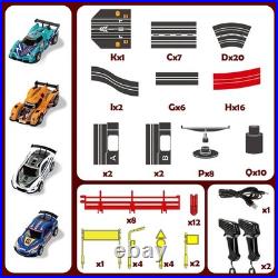 Electric Slot Car Race Track Sets with 4 Light-Up Slot Cars with 2 Controllers