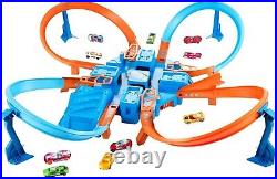 Exciting Toy Car Track Set with 4 Crash Zones & Motorized Booster, 164 Scale