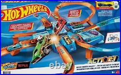 Exciting Toy Car Track Set with 4 Crash Zones & Motorized Booster, 164 Scale