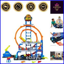 Explore the Hot Wheels Mega Loop Garage 164 Scale Cars & Helicopter Playset