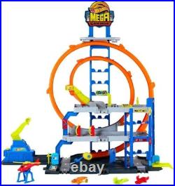 Explore the Hot Wheels Mega Loop Garage 164 Scale Cars & Helicopter Playset