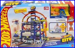 Explore the Hot Wheels Mega Loop Garage 164 Scale Cars & Helicopter Playset