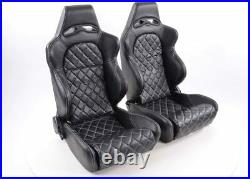 FK Automotive Full Bucket Sports Seats Set Pair Black Kit Race Track Car Harness