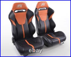 FK Automotive Full Bucket Sports Seats Set Pair Black Kit Race Track Car Orange