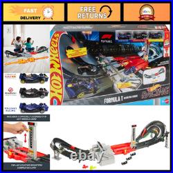 Formula 1 Grand Prix Toy Car Track Set, 3 Die-Cast Cars, Motorized Booster, 2 Ra