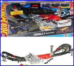 Formula 1 Grand Prix Toy Car Track Set, 3 Die-Cast Cars, Motorized Booster, 2 Ra