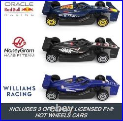 Formula 1 Grand Prix Toy Car Track Set, 3 Die-Cast Cars, Motorized Booster, 2 Ra