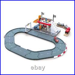 Hape Race Track Station Wooden Realistic Kids Race Track Toy with Two Race Cars
