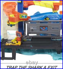Hot Wheels City Toy Car Track Set Attacking Shark Escape Playset with 164 Sc