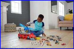 Hot Wheels City Toy Car Track Set Dual Dragon Transporter & 2 Die-Cast Cars