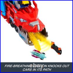 Hot Wheels City Toy Car Track Set Dual Dragon Transporter & 2 Die-Cast Cars