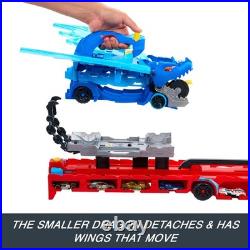 Hot Wheels City Toy Car Track Set Dual Dragon Transporter & 2 Die-Cast Cars