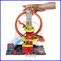 Hot Wheels City Toy Car Track Set Super Loop Fire Station & 164 Scale Firetru