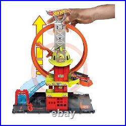 Hot Wheels City Toy Car Track Set Super Loop Fire Station & 164 Scale Firetru