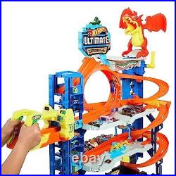 Hot Wheels City Toy Car Track Set Ultimate Garage with 2 Cars, Dragon & Storage