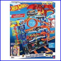 Hot Wheels City Toy Car Track Set Ultimate Garage with 2 Cars, Dragon & Storage