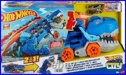Hot Wheels City Toy Car Track Set, Ultimate T-Rex Transporter, Hauler Transfo