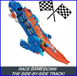 Hot Wheels City Toy Car Track Set, Ultimate T-Rex Transporter, Hauler Transforms