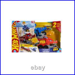 Hot Wheels City Toy Car Track Set with Dual Dragon Transporter