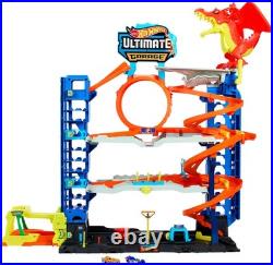 Hot Wheels City Ultimate Garage Track Set 2 Cars Car-Eating Dragon 4 Levels