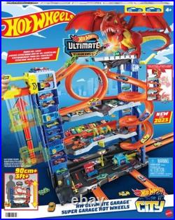 Hot Wheels City Ultimate Garage Track Set 2 Cars Car-Eating Dragon 4 Levels