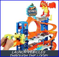 Hot Wheels City Ultimate Garage with 2 DieCast Cars Toy Storage Dragon Challenge