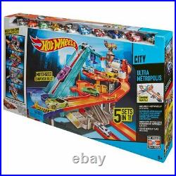 Hot Wheels City Ultra Metropolis 5 in 1 Track Set with +10 cars Hot to find Rare