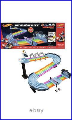 Hot Wheels Mario Kart Rainbow Road Raceway Track Set Gxx41 + Extra Figures New