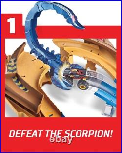 Hot Wheels Monster Trucks Scorpion Sting Raceway Track Set with Truck and Car