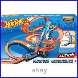 Hot Wheels Sky Crash Tower Motorized Track Set with Car, Stores 20+ 164 Scale