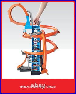 Hot Wheels Sky Crash Tower Track Set Motorized Booster 83cm 20 Car Kids Gift