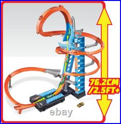 Hot Wheels Sky Crash Tower Track Set Motorized Booster 83cm 20 Car Kids Gift