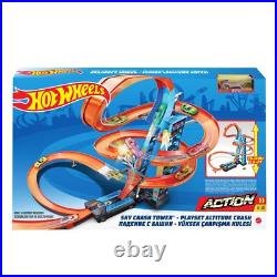 Hot Wheels Sky Crash Tower Track Set Motorized Racing Crashing Action 32 Inches
