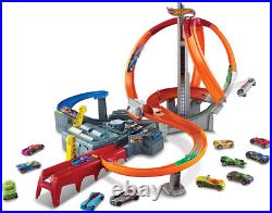 Hot Wheels Spin Storm Play Set Racing Crash Track Intersections Ramp Cars