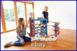 Hot Wheels Toy Car Track Set & 4 164 Scale Cars, Super Ultimate Garage, 3+ Ft