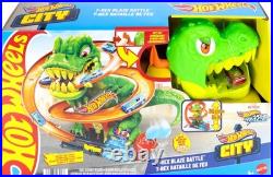 Hot Wheels Toy Car Track Set City T-Rex Blaze Battle Playset 164 Scale Die-Cast